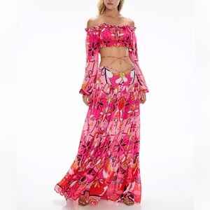 Cin Cin Ipanema Top and Song Maxi Skirt Set in Boheme Pink SZ M NWT